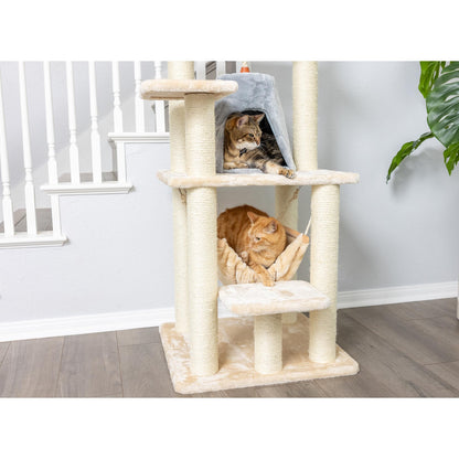 65-Inch Real Wood Cat Tree with Multi-Level Condo