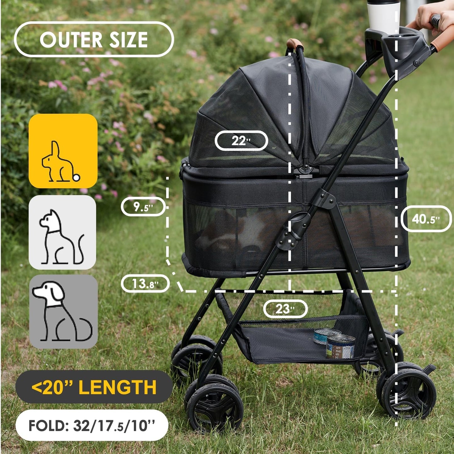 3-in-1 All-Terrain Pet Stroller with Removable Carrier