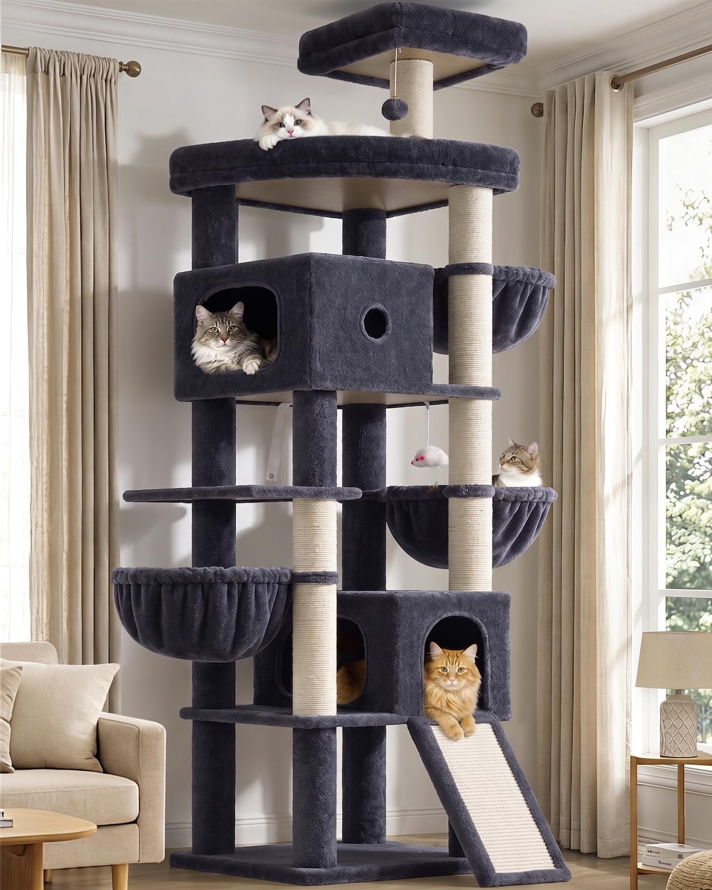 83-Inch Heavy-Duty Cat Tower with Multi-Level Condo & Perches
