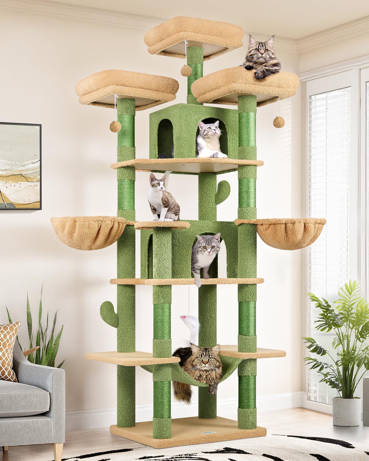 80-Inch XXL Cat Tower with Condos, Hammock & Multiple Perches