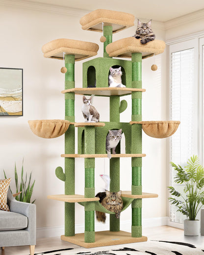 80-Inch XXL Cat Tower with Condos, Hammock & Multiple Perches