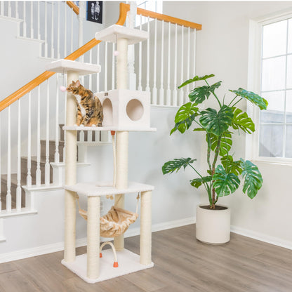 73-Inch Real Wood Cat Tree with Hammock, Condo & Perch