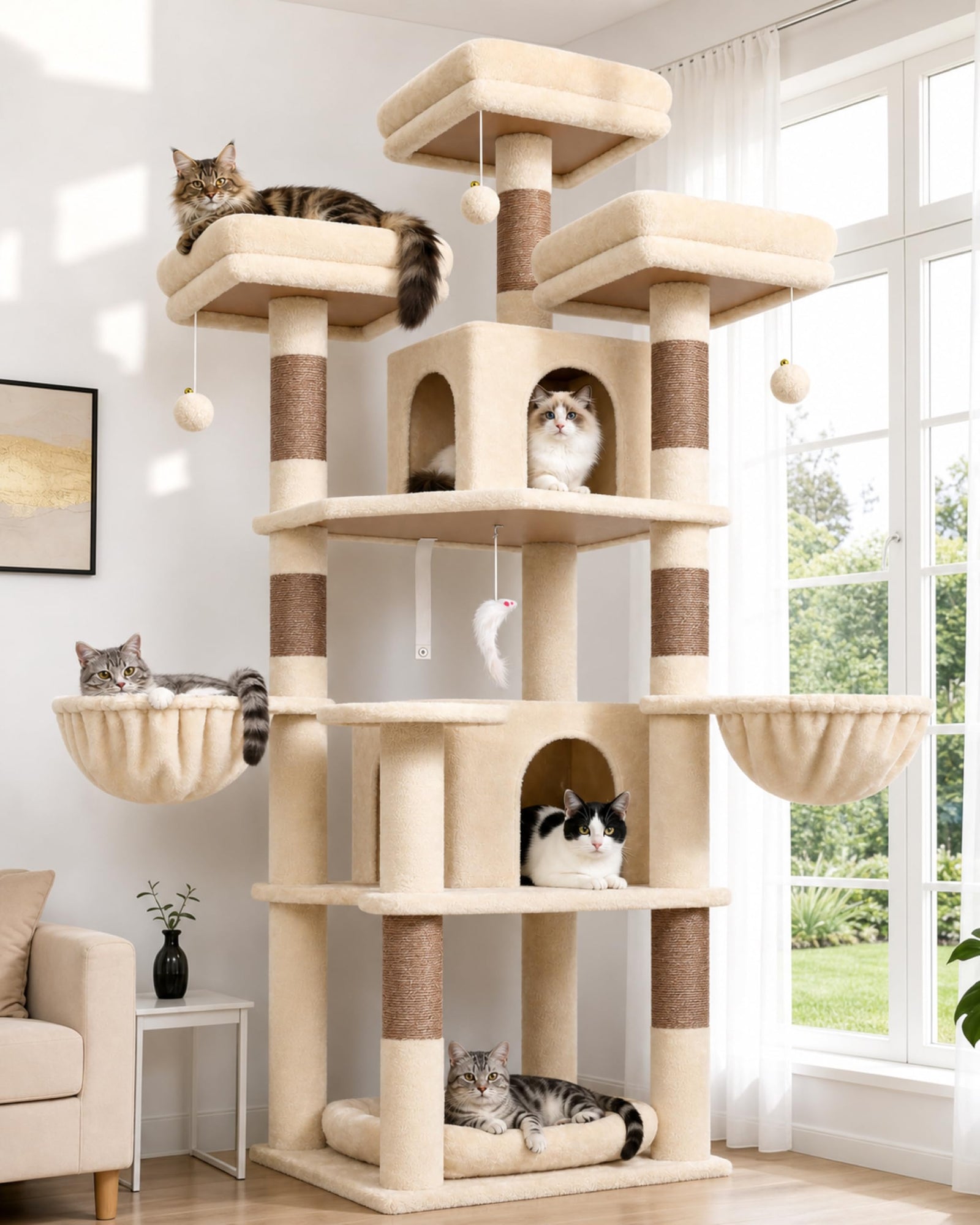 80-Inch XXL Cat Tower with Condos, Hammock & Multiple Perches