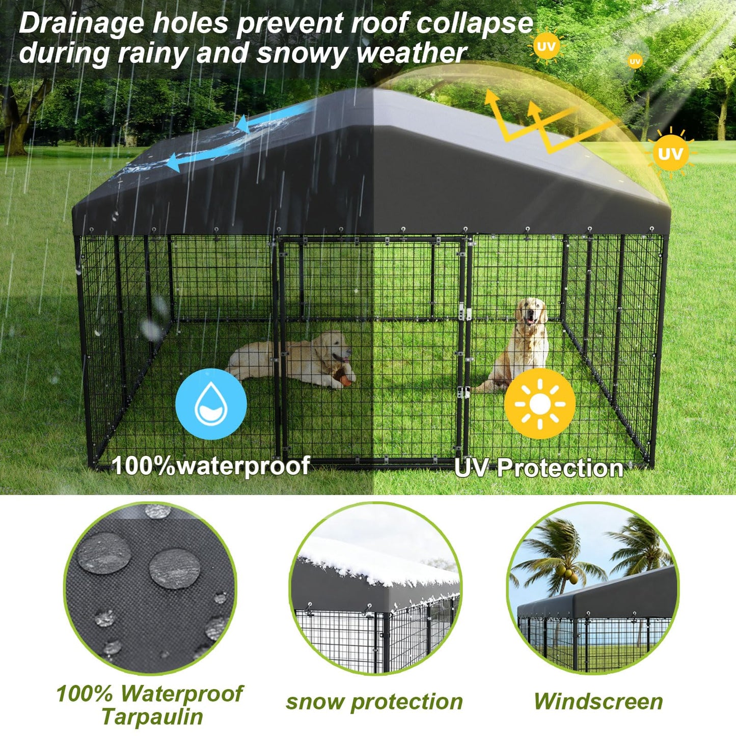 118-Inch Heavy-Duty Outdoor Dog Kennel with Weatherproof Roof