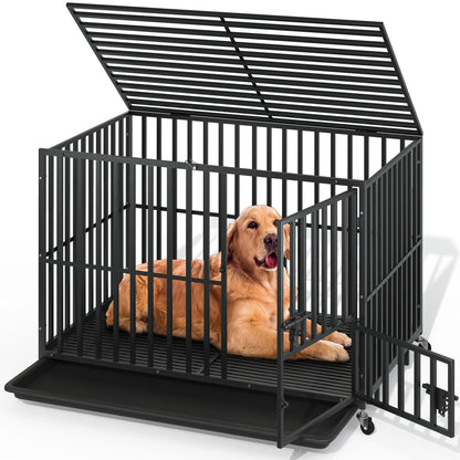 Heavy-Duty Escape-Proof Dog Crate with Wheels and Three Doors