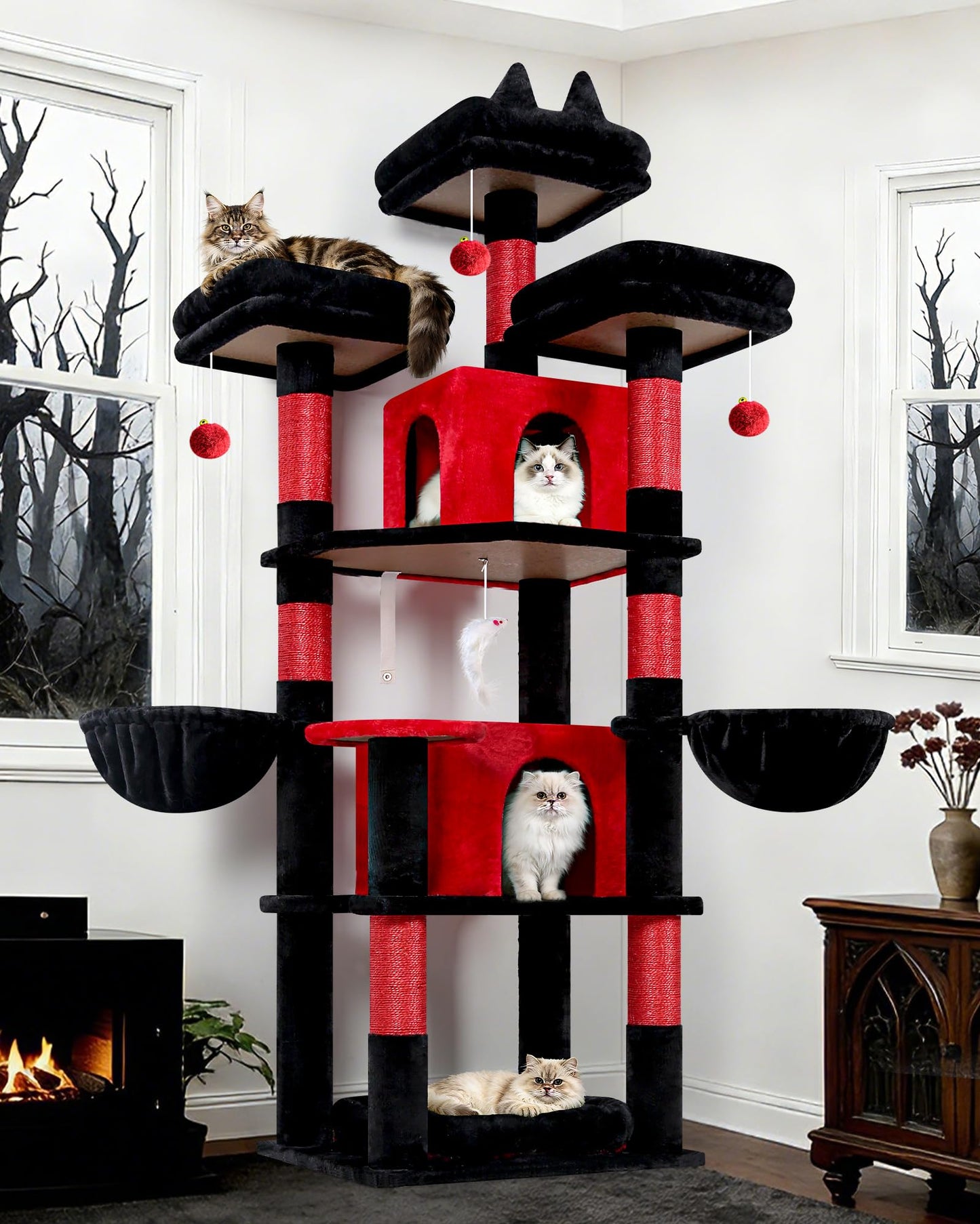 80-Inch XXL Cat Tower with Condos, Hammock & Multiple Perches