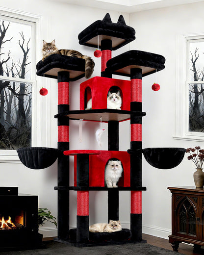 80-Inch XXL Cat Tower with Condos, Hammock & Multiple Perches