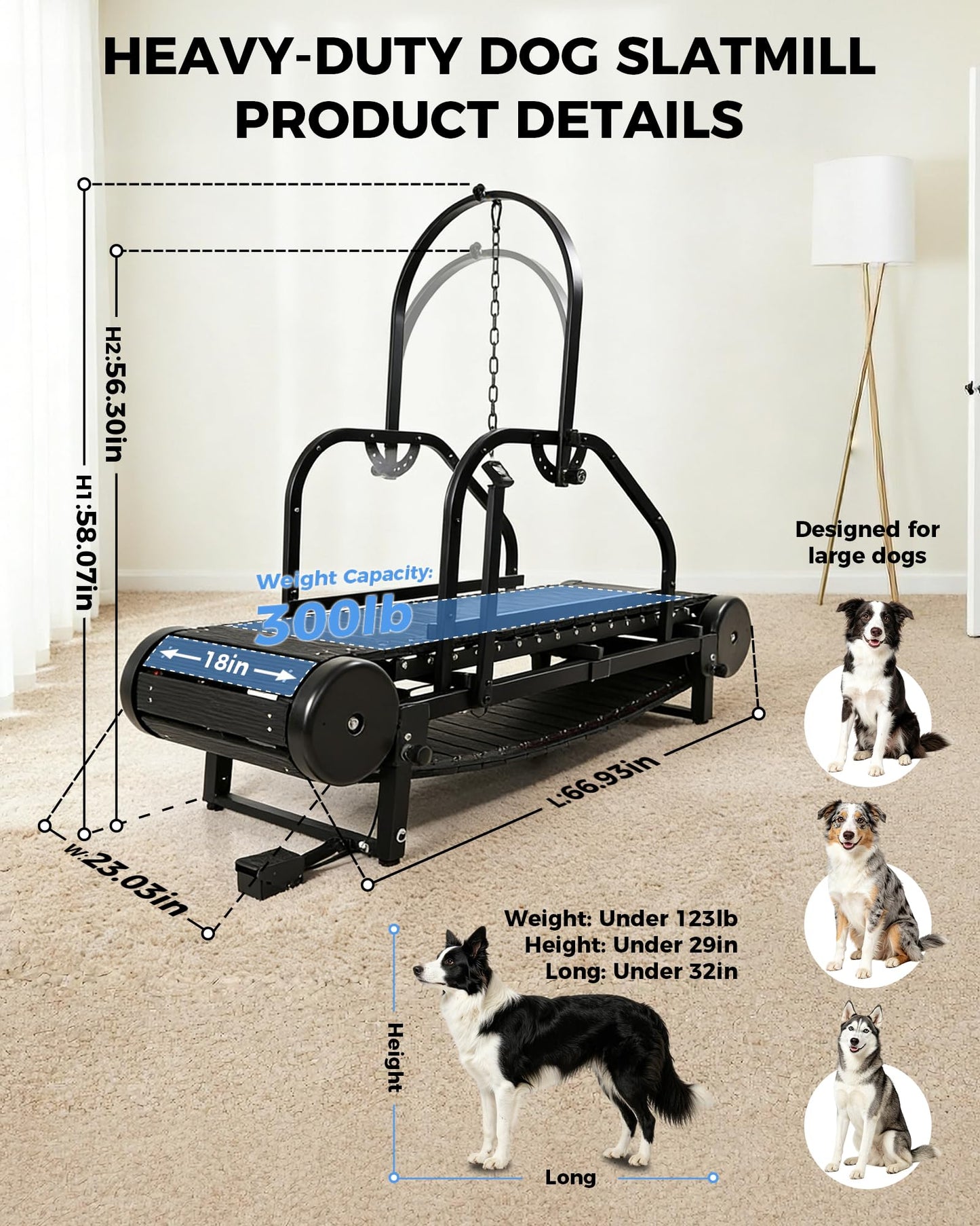 HSAUPI Dog Treadmill with Foot Brake, Non-Motorized for Large Dogs