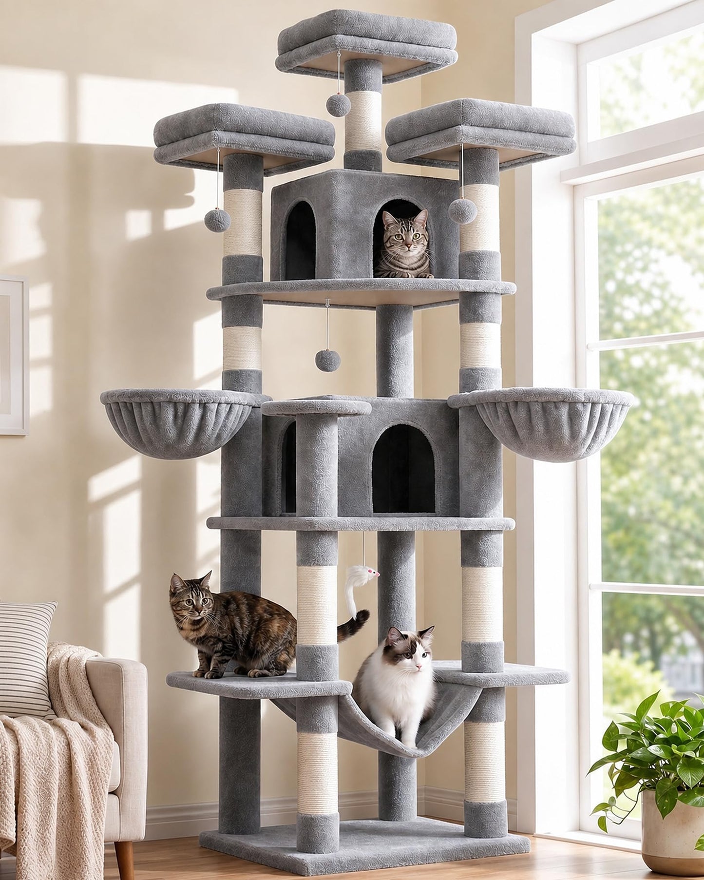 80-Inch XXL Cat Tower with Condos, Hammock & Multiple Perches
