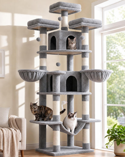 80-Inch XXL Cat Tower with Condos, Hammock & Multiple Perches