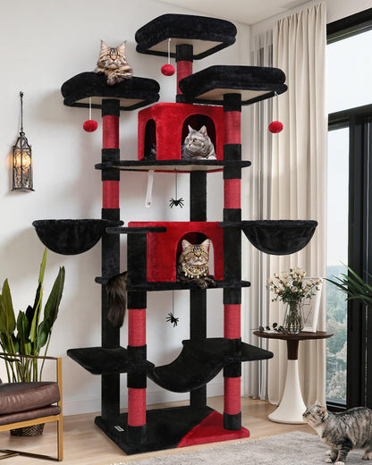 80-Inch XXL Cat Tower with Condos, Hammock & Multiple Perches