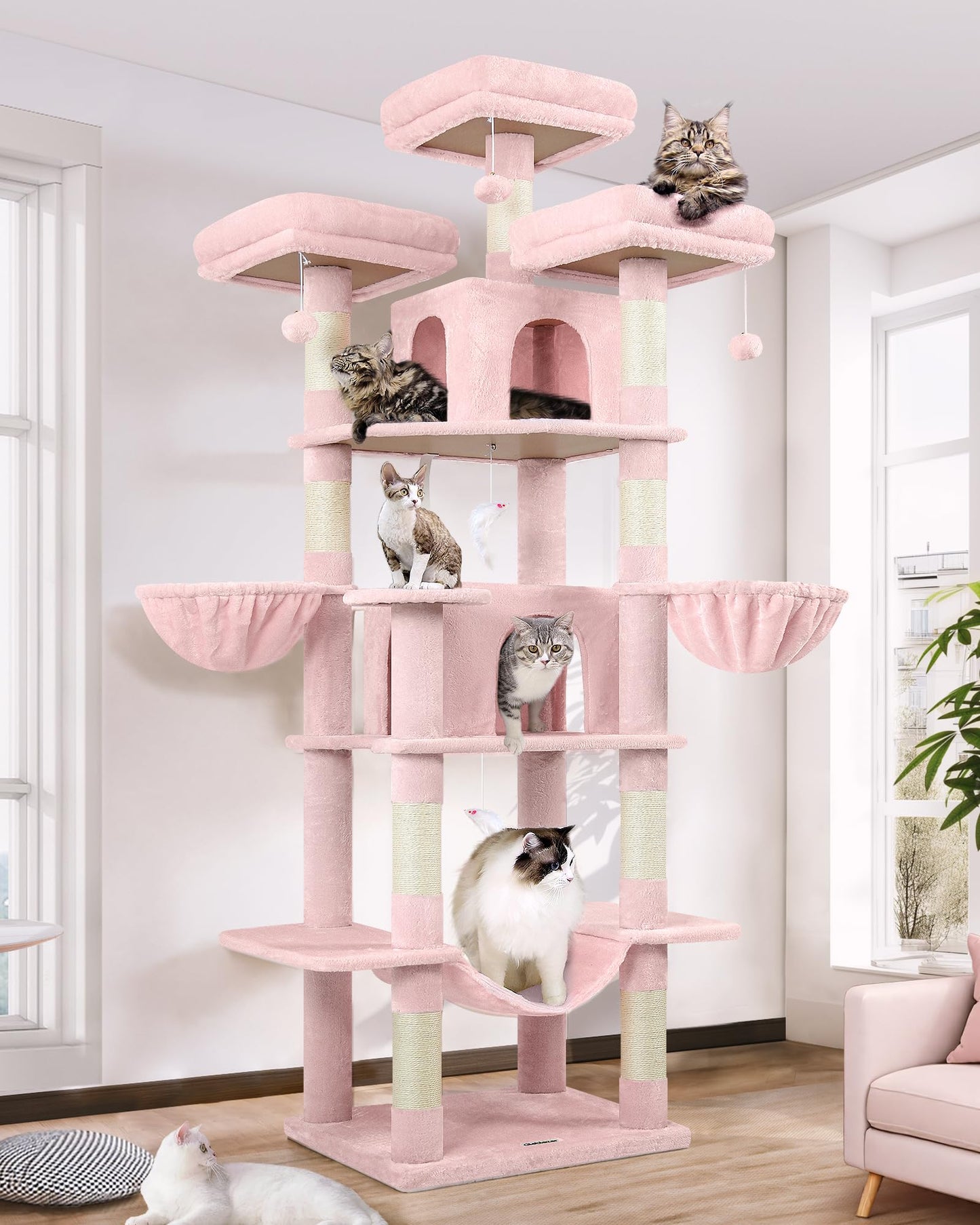 80-Inch XXL Cat Tower with Condos, Hammock & Multiple Perches