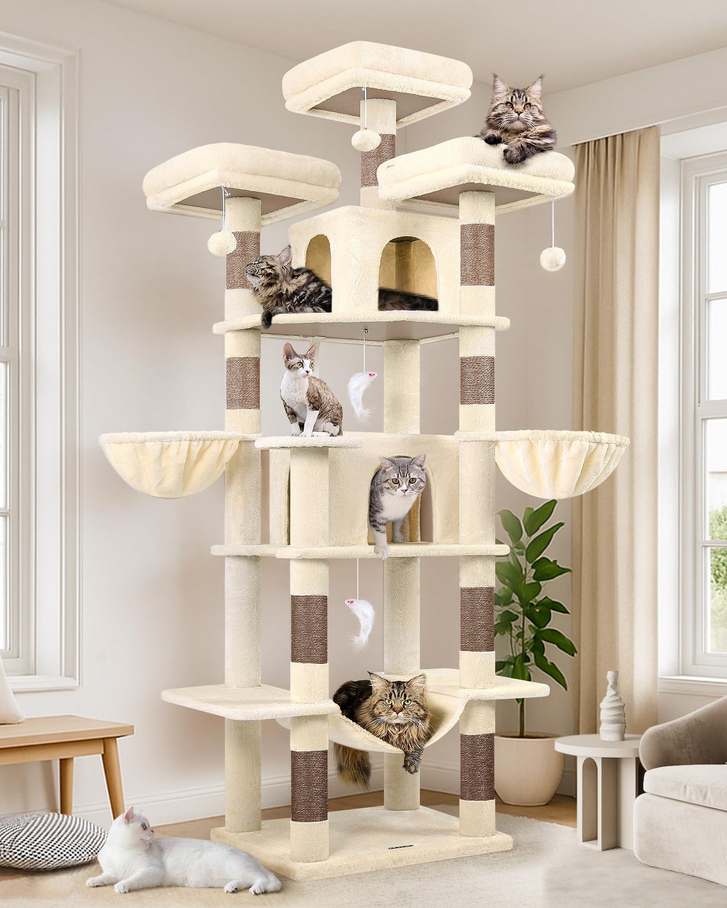80-Inch XXL Cat Tower with Condos, Hammock & Multiple Perches