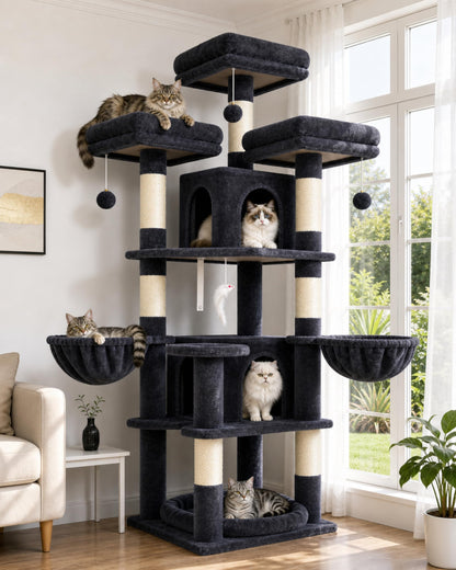 80-Inch XXL Cat Tower with Condos, Hammock & Multiple Perches