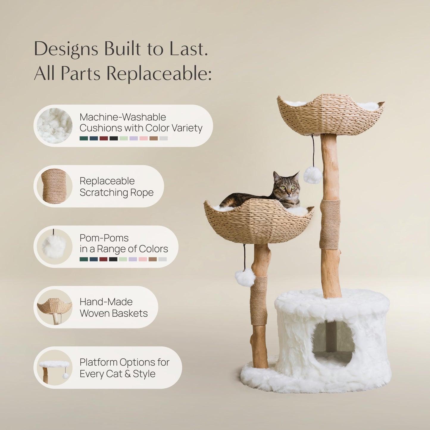 Luxury Real Wood Cat Tree Tower for Large Cats with Condo