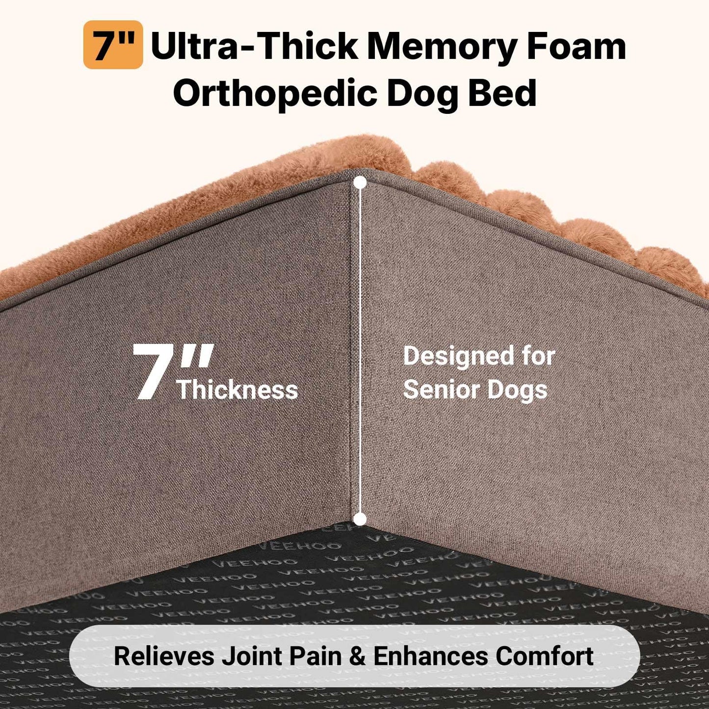 Veehoo Orthopedic Memory Foam Dog Bed for Senior Dogs, 7" Thick XL Dog Bed