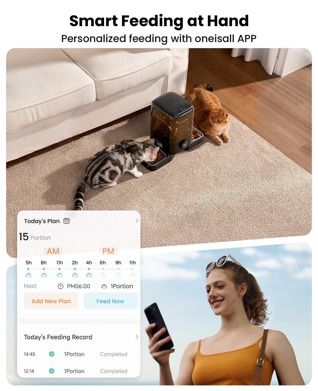 5L Dual-Bowl Automatic Cat Feeder for Two Cats
