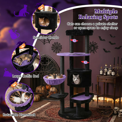 60-Inch Gothic Cat Tree with Condo, Beds & Scratching Posts
