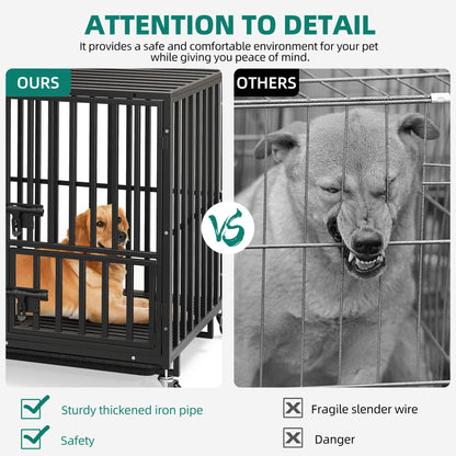 Heavy-Duty Escape-Proof Dog Crate with Wheels and Three Doors