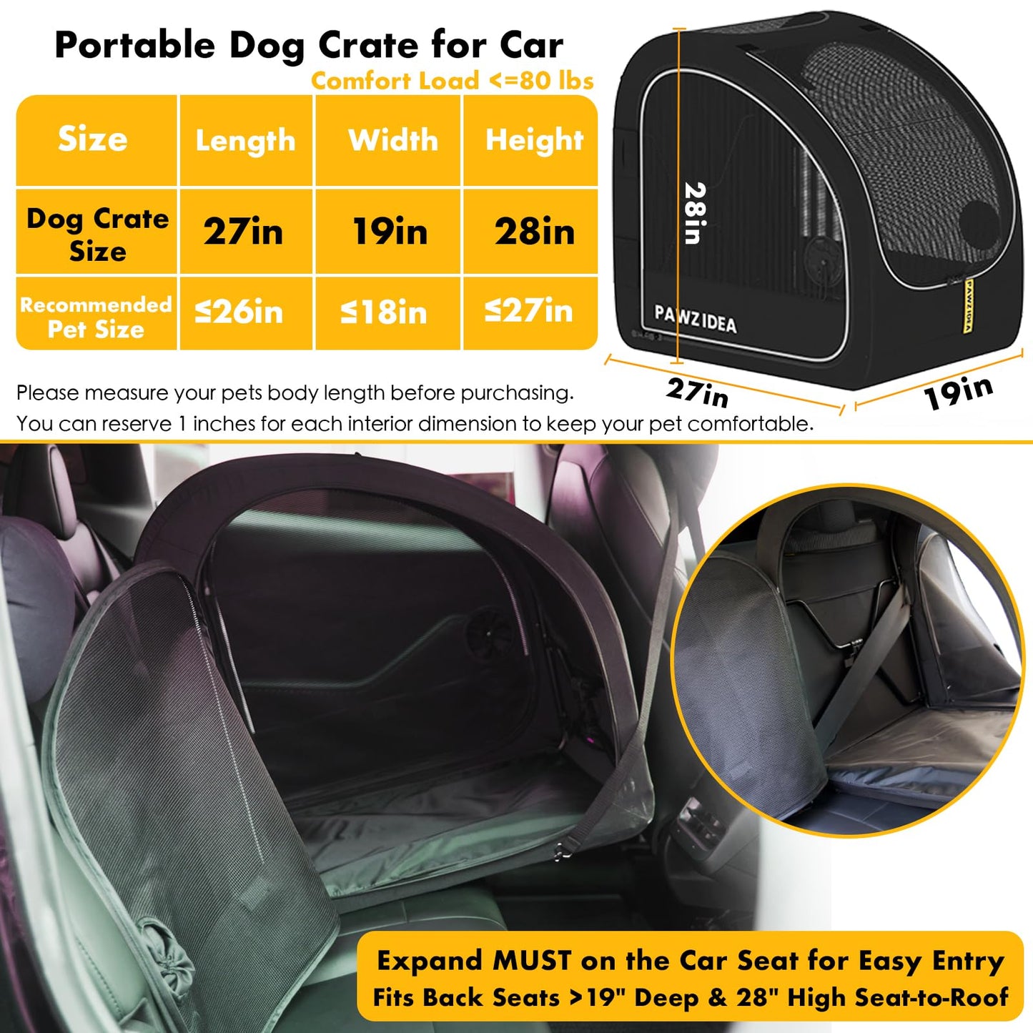 Collapsible Soft-Sided Dog Travel Crate with Metal Frame