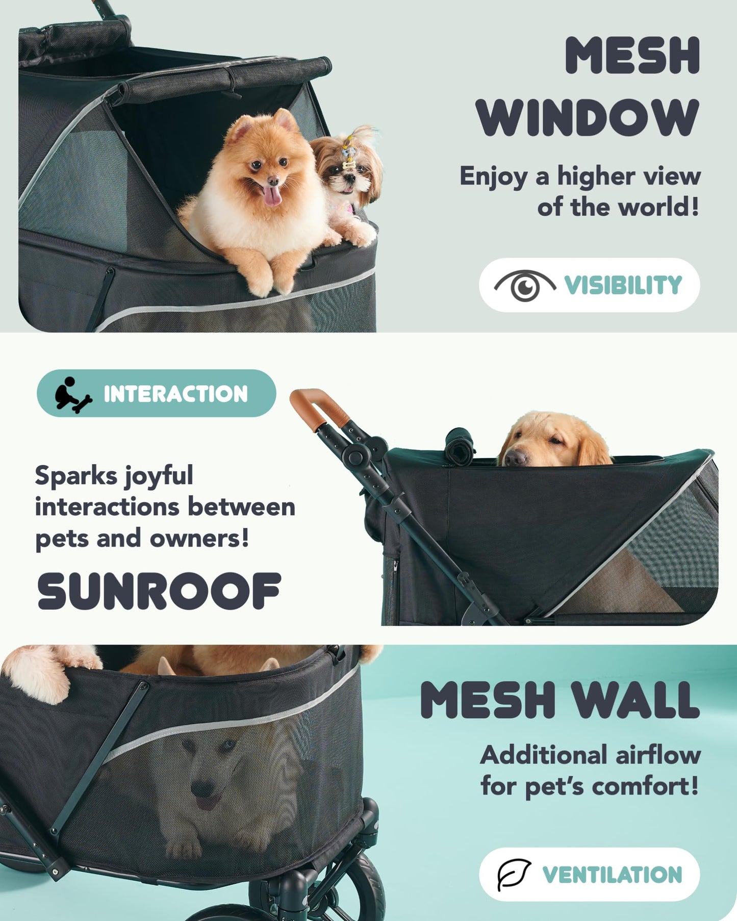 Zoosky Pet Stroller for Large Dogs up to 110lbs, Large Pet Stroller