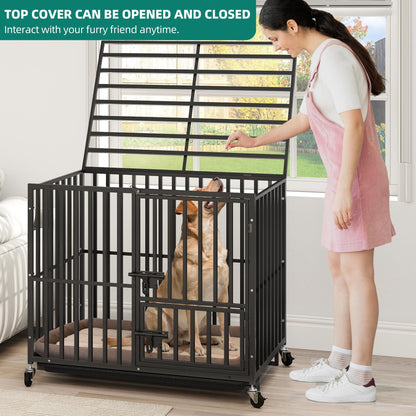 Heavy-Duty Escape-Proof Dog Crate with Wheels and Three Doors