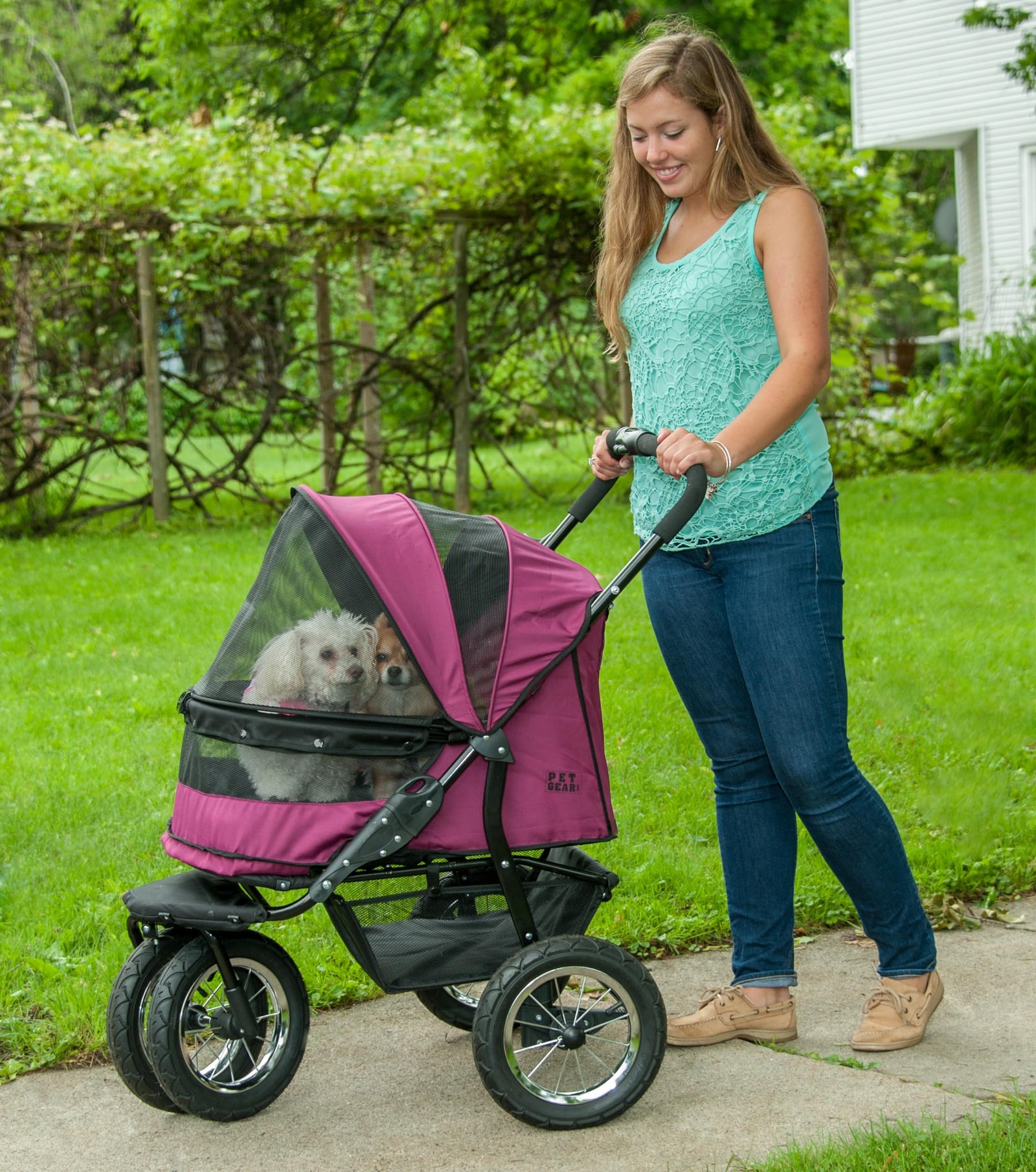 No-Zip Double Pet Stroller with All-Terrain Gel-Filled Tires