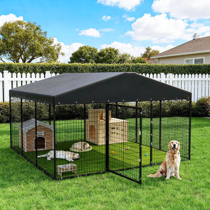 118-Inch Heavy-Duty Outdoor Dog Kennel with Weatherproof Roof