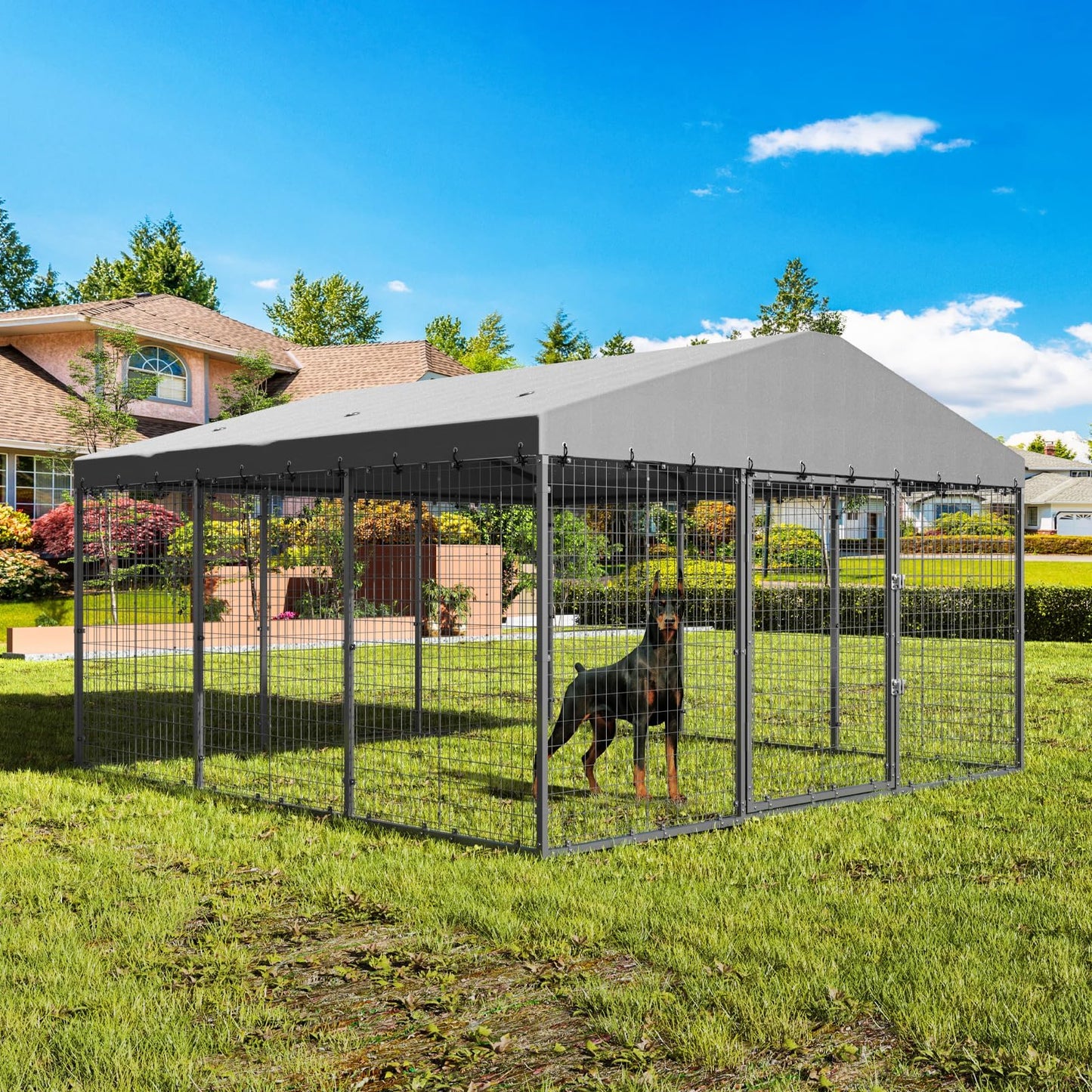 118-Inch Heavy-Duty Outdoor Dog Kennel with Weatherproof Roof