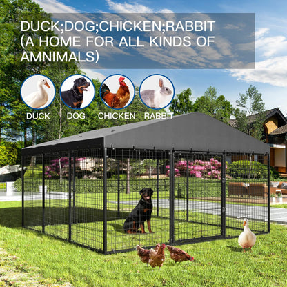 118-Inch Heavy-Duty Outdoor Dog Kennel with Weatherproof Roof
