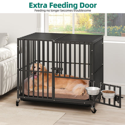 Heavy-Duty Escape-Proof Dog Crate with Wheels and Three Doors